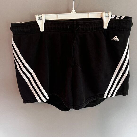 adidas shorts women's black stripped sweat shorts Size L - Picture 2 of 9